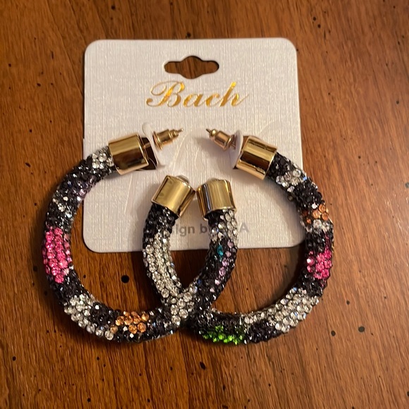 NEW Multi Colored Rhinestone Hoops - Picture 1 of 3